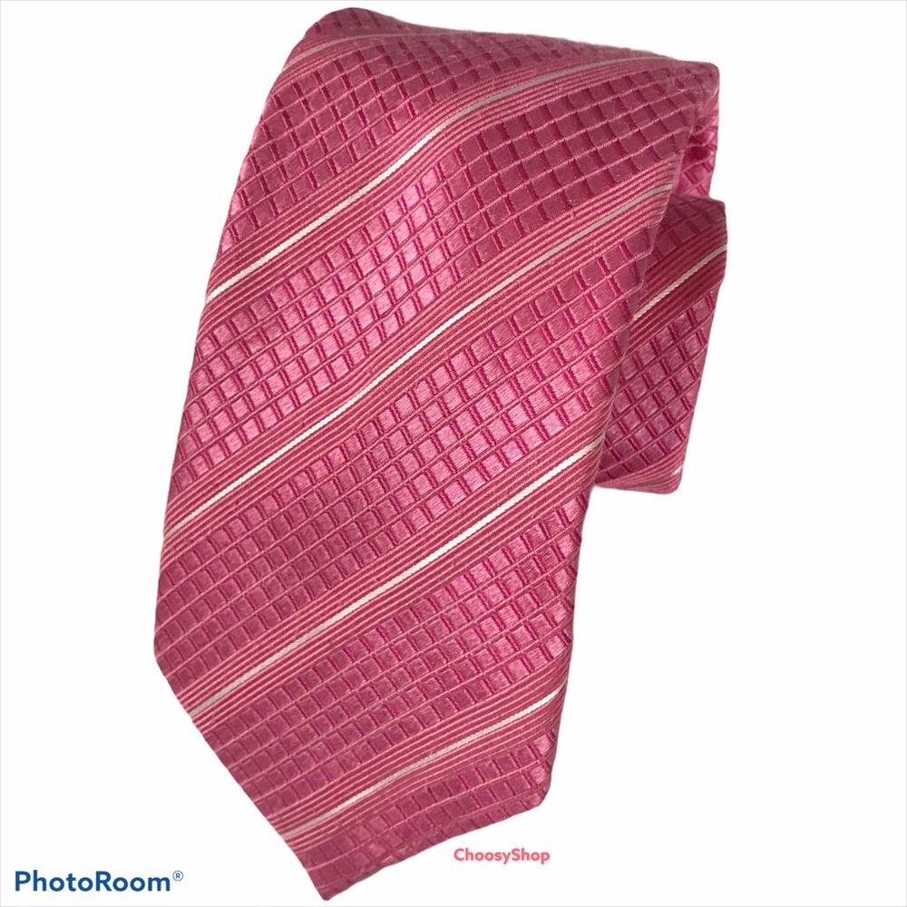 Donald. J Trump Tie Silk Hot Pink White Stripe Handmade